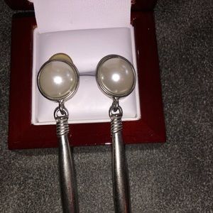 Simulated pearl silver earrings‎